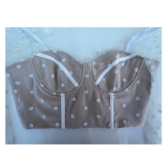 Runaway the Label Chloe Top White Spot Polka Dot Sheer Mesh Crop Blouse NWT S - Picture 3 of 6